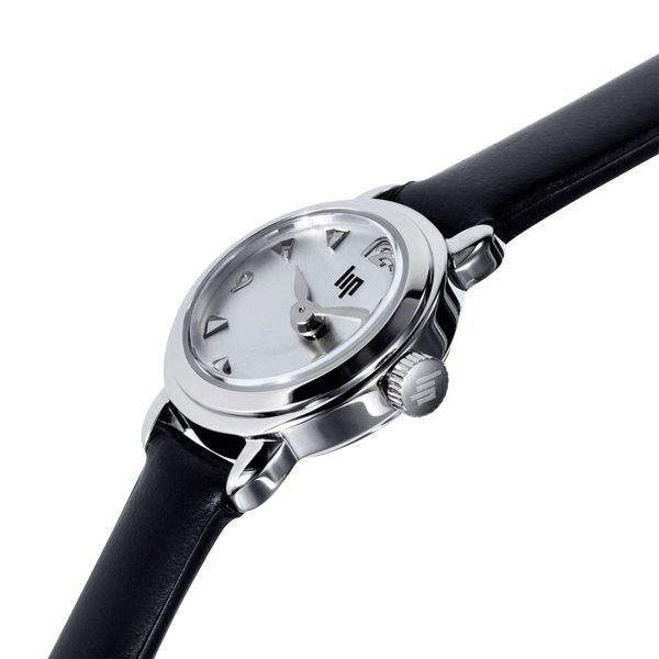 Montre Lip Henriette quartz cadran argenté bracelet cuir noir 18,5 mm