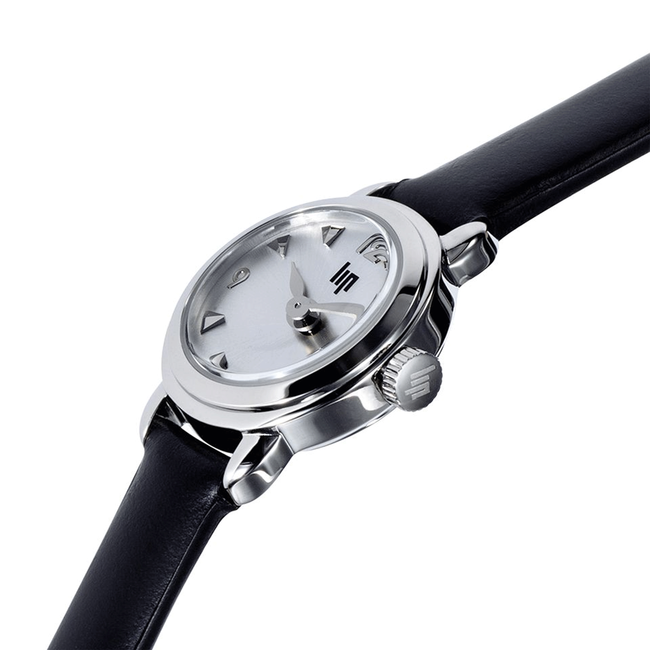 Montre Lip Henriette quartz cadran argenté bracelet cuir noir 18,5 mm