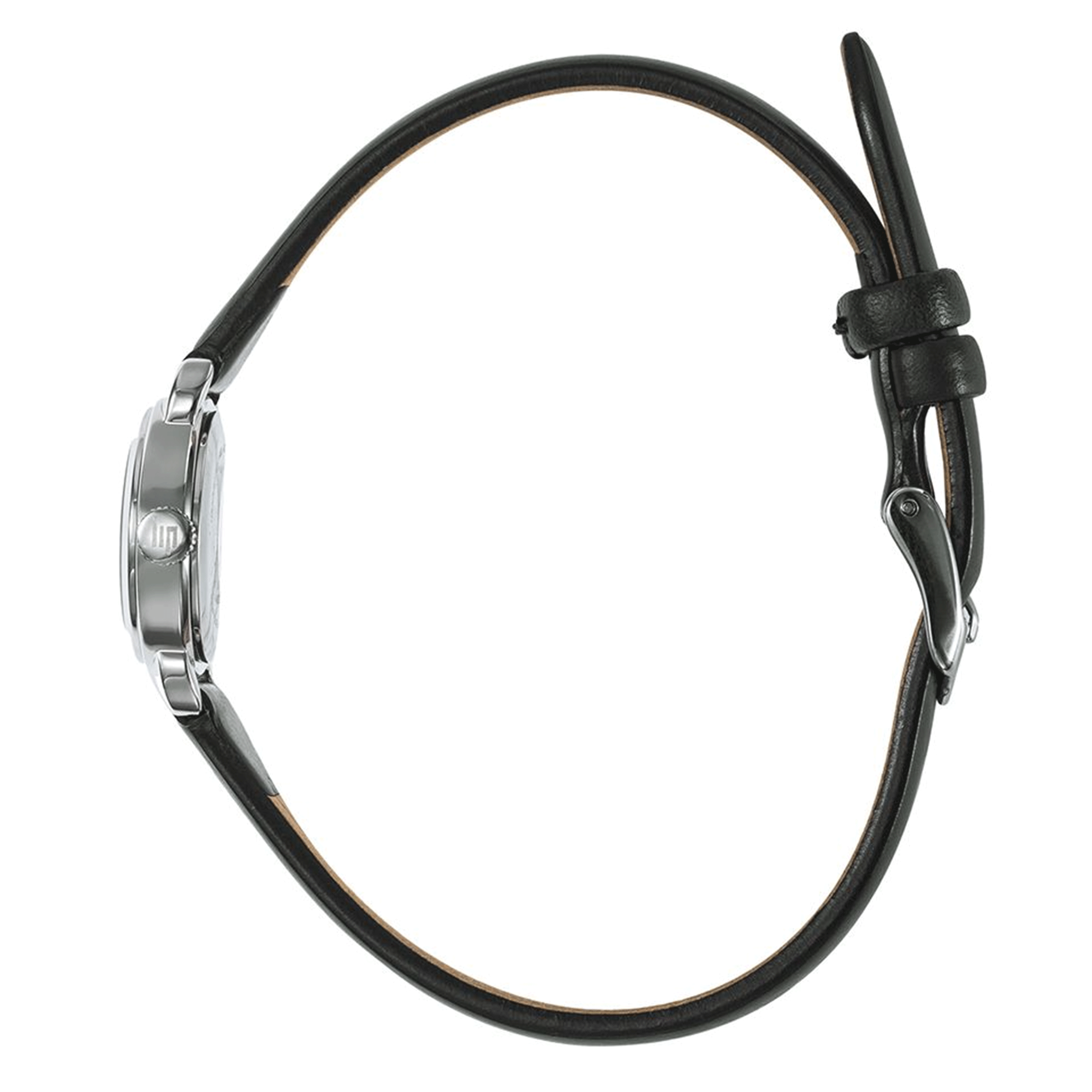 Montre Lip Henriette quartz cadran argenté bracelet cuir noir 18,5 mm