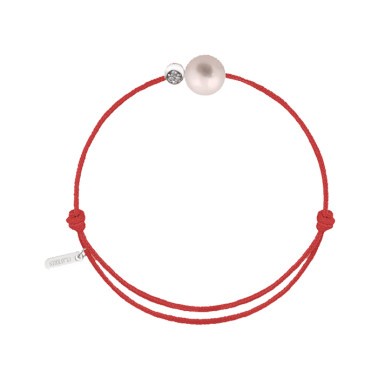 Bracelet Claverin Simply Diamond Moon cordon rouge corail perle blanche or blanc et diamants