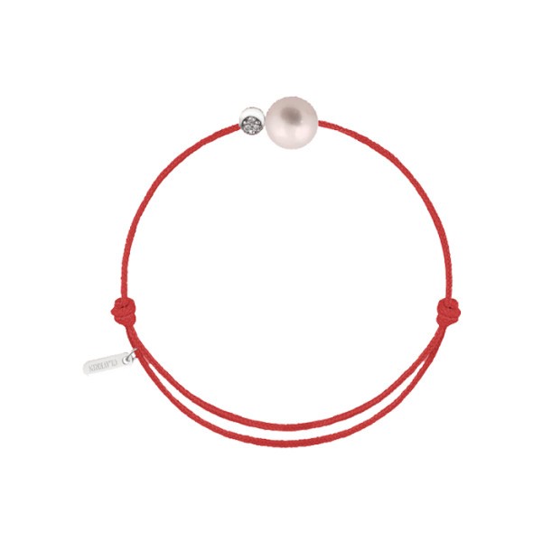 Bracelet Claverin Simply Diamond Moon cordon rouge corail perle blanche or blanc et diamants BRCOB001ROUC