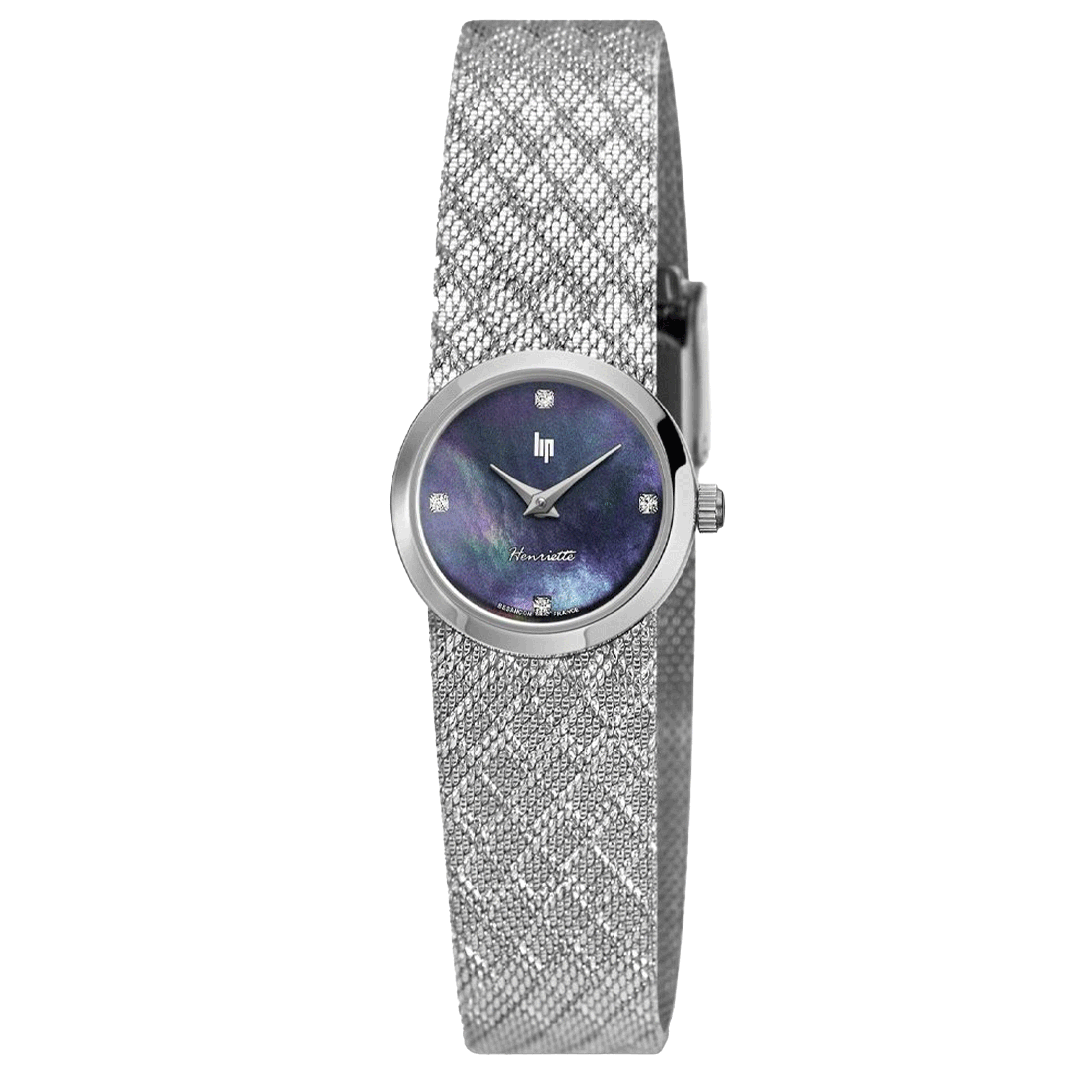 Montre Lip Henriette quartz cadran nacre bleue bracelet mailles polonaises 22 mm