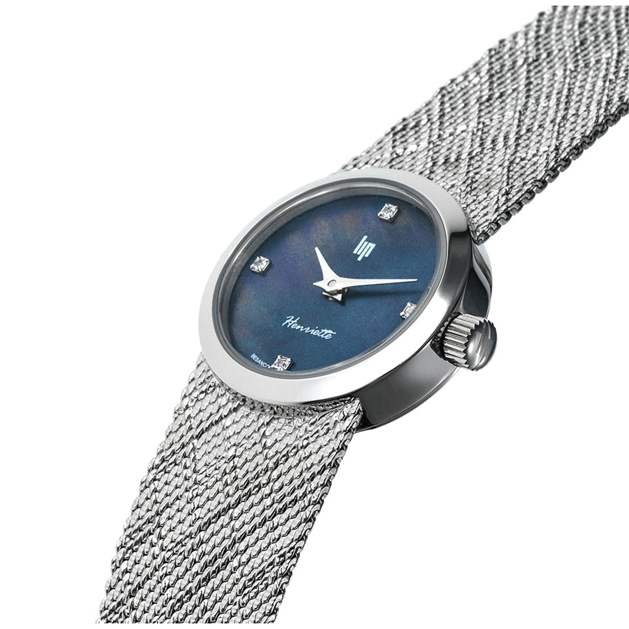 Montre Lip Henriette quartz cadran nacre bleue bracelet mailles polonaises 22 mm
