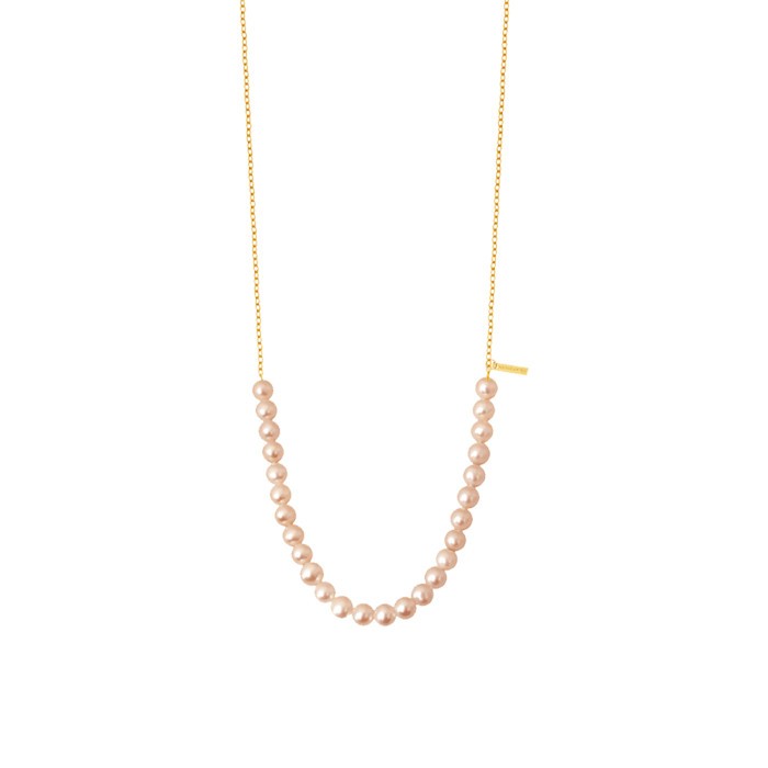 Sautoir Claverin Rock My Pearls en or jaune et perles roses