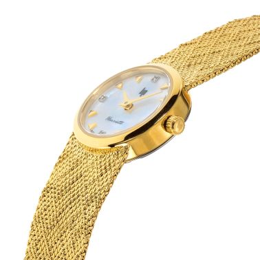 Montre Lip Henriette quartz cadran nacre blanche bracelet mailles polonaises dorée 22 mm