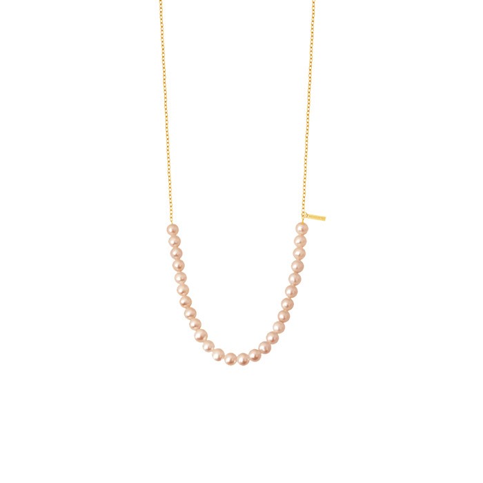 Sautoir Claverin Rock My Pearls en or jaune et perles roses