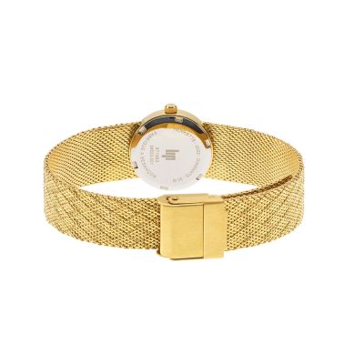 Montre Lip Henriette quartz cadran nacre blanche bracelet mailles polonaises dorée 22 mm