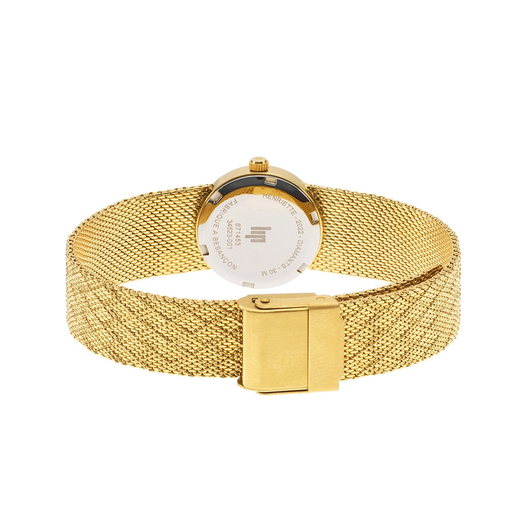Montre Lip Henriette quartz cadran nacre blanche bracelet mailles polonaises dorée 22 mm