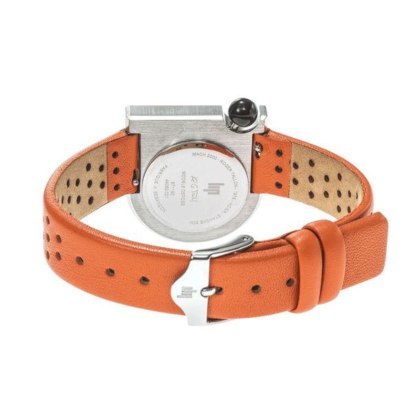 Montre Lip Mach 2000 Mini Moon quartz cadran argenté bracelet cuir orange 30 x 28 mm