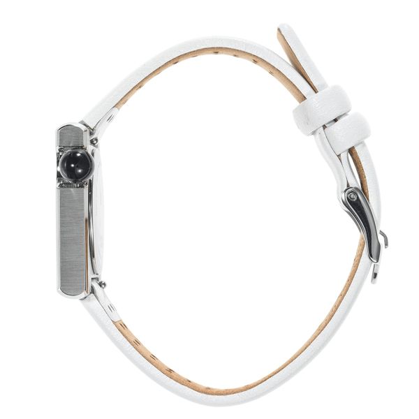 Montre Lip Mach 2000 Mini Square quartz cadran argenté bracelet cuir blanc perforé 30 x 28 mm