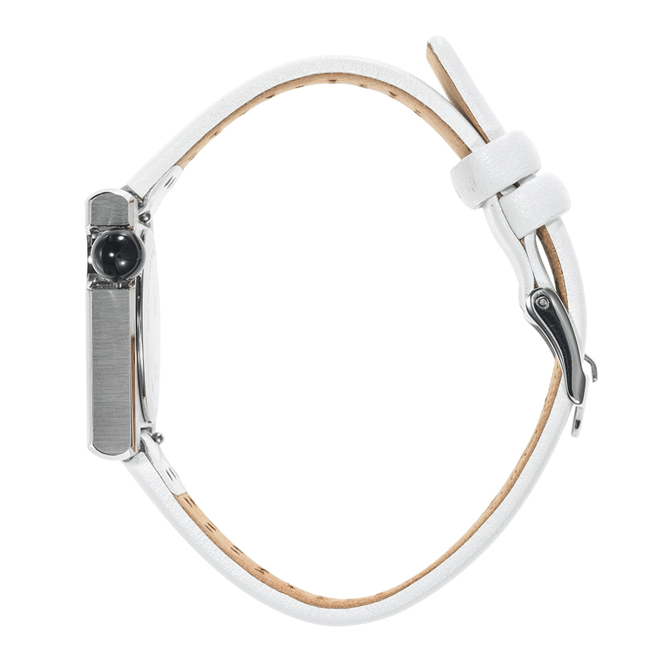 Montre Lip Mach 2000 Mini Square quartz cadran argenté bracelet cuir blanc perforé 30 x 28 mm