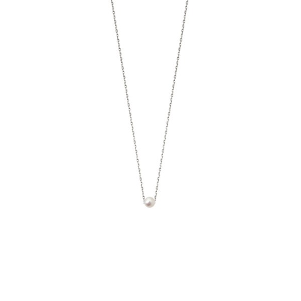 Collier Claverin Simply Mini en or blanc et perle blanche