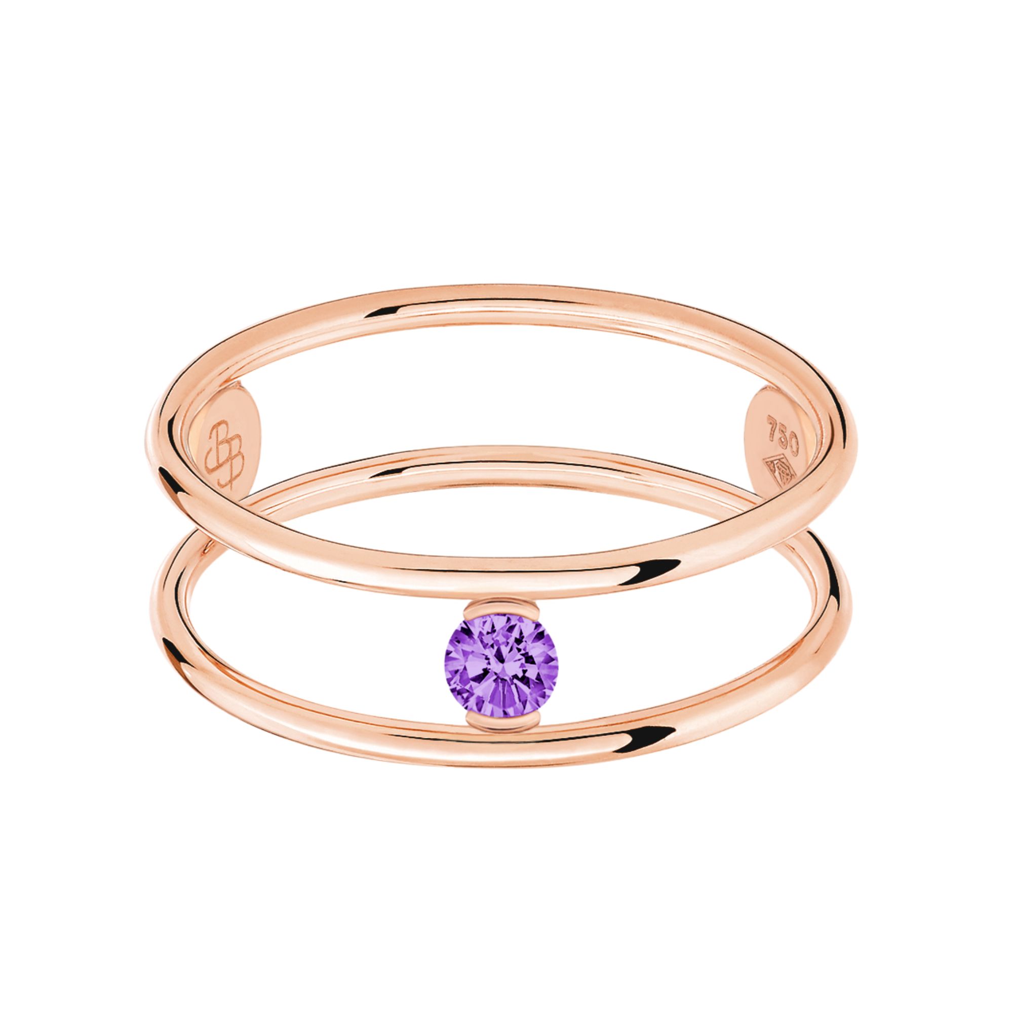 Bague La Brune et La Blonde Hula Hoop en or rose et améthyste 0,10 carat