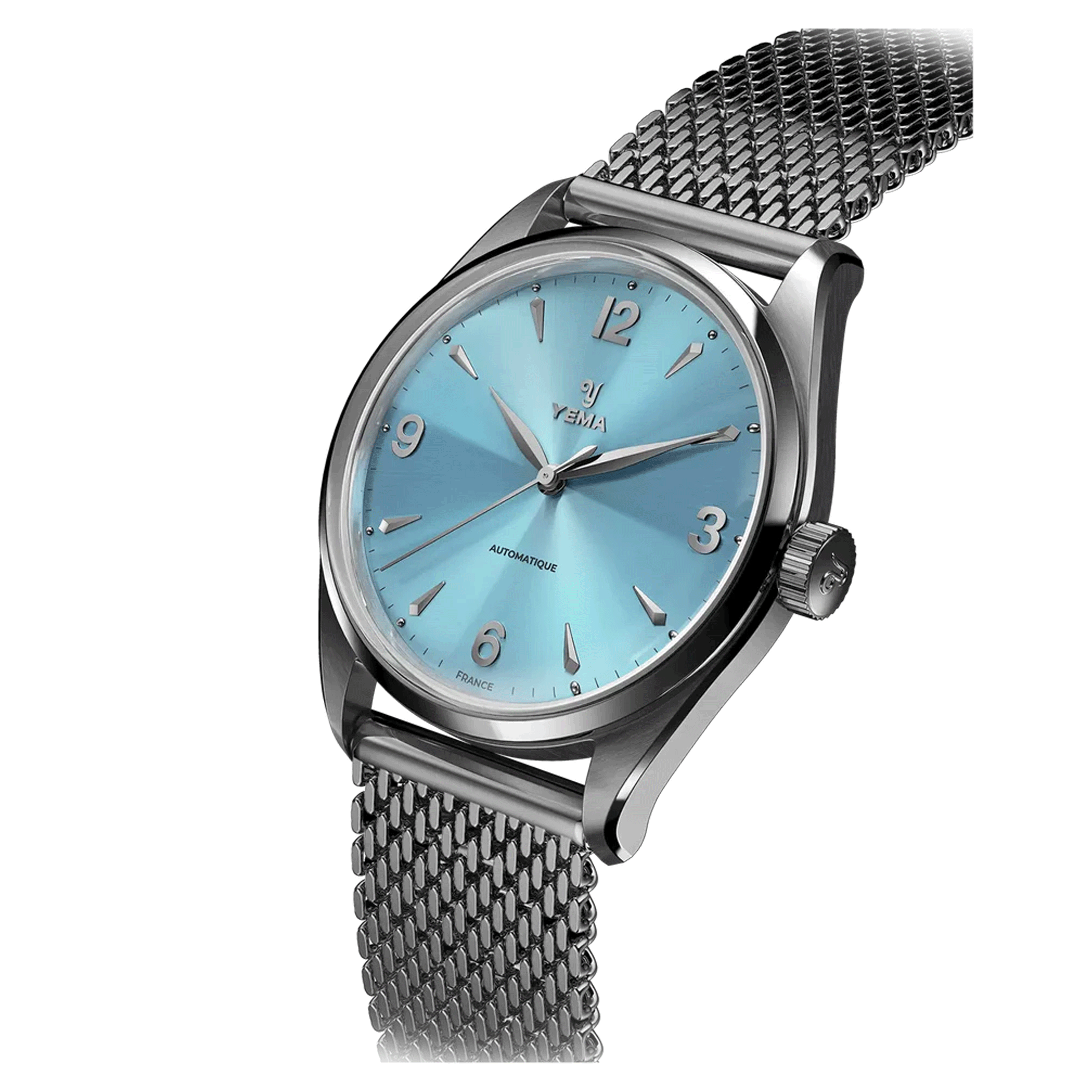 Montre Yema Urban Classic automatique cadran bleu clair bracelet acier maille milanaise 37,5 mm YUBC24-37-JM