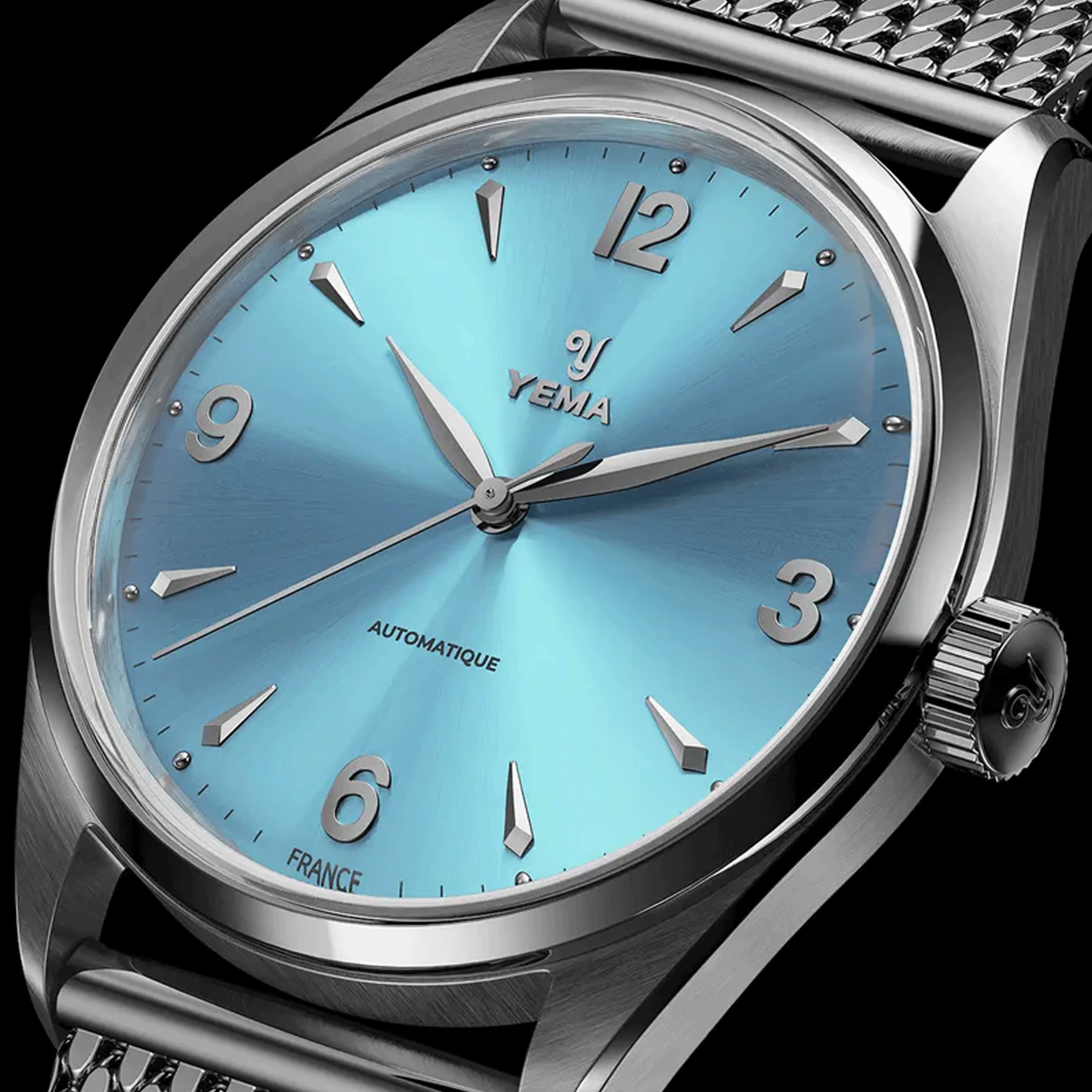 Montre Yema Urban Classic automatique cadran bleu clair bracelet acier maille milanaise 37,5 mm YUBC24-37-JM