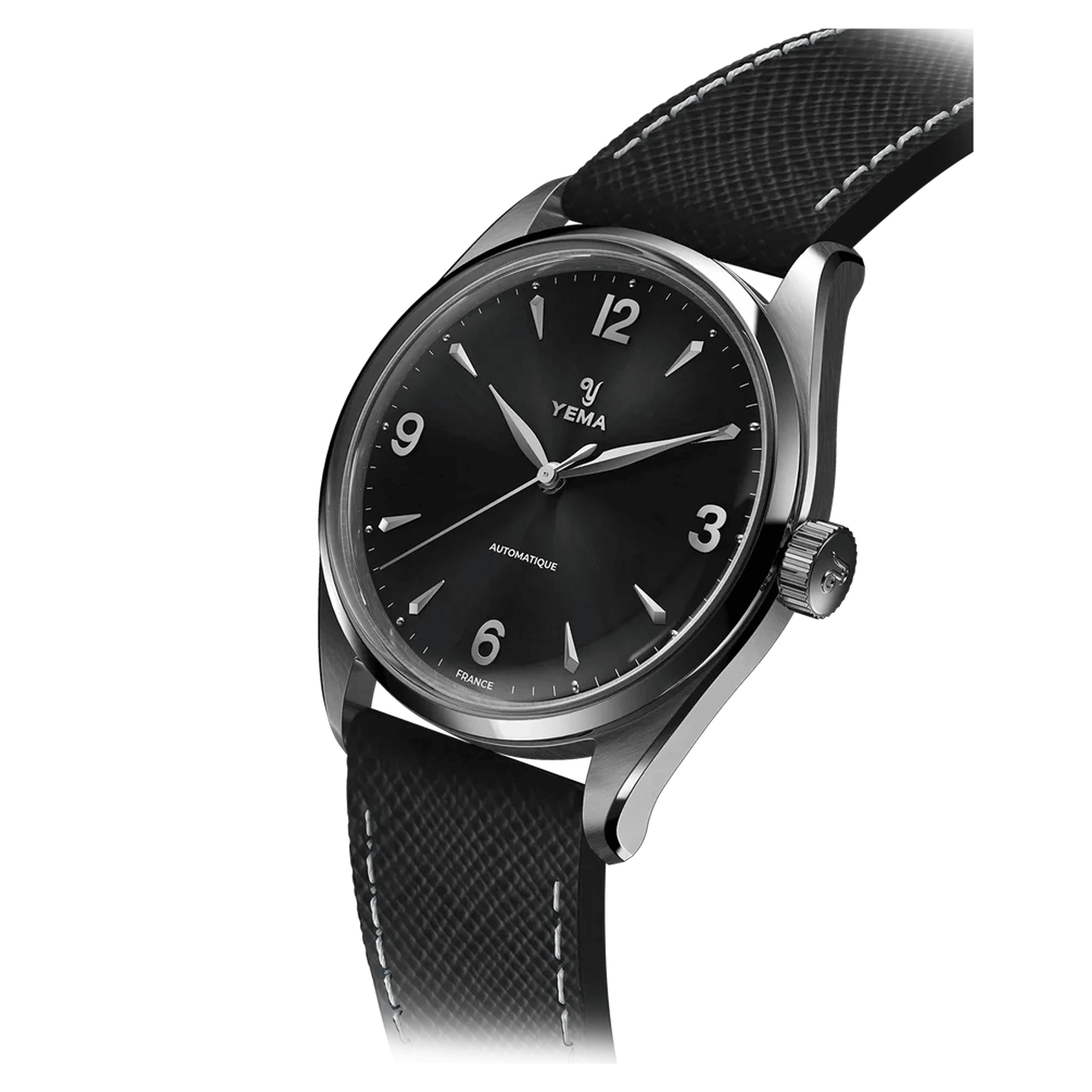 Yema Urban Classic automatic watch black dial black leather strap 37.5 mm YUBC24-37-AA64