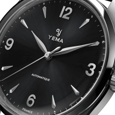 Montre Yema Urban Classic automatique cadran noir bracelet cuir noir 37,5 mm YUBC24-37-AA64
