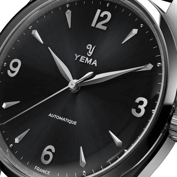 Montre Yema Urban Classic automatique cadran noir bracelet cuir noir 37,5 mm YUBC24-37-AA64