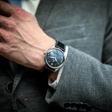 Yema Urban Classic automatic watch black dial black leather strap 37.5 mm YUBC24-37-AA64