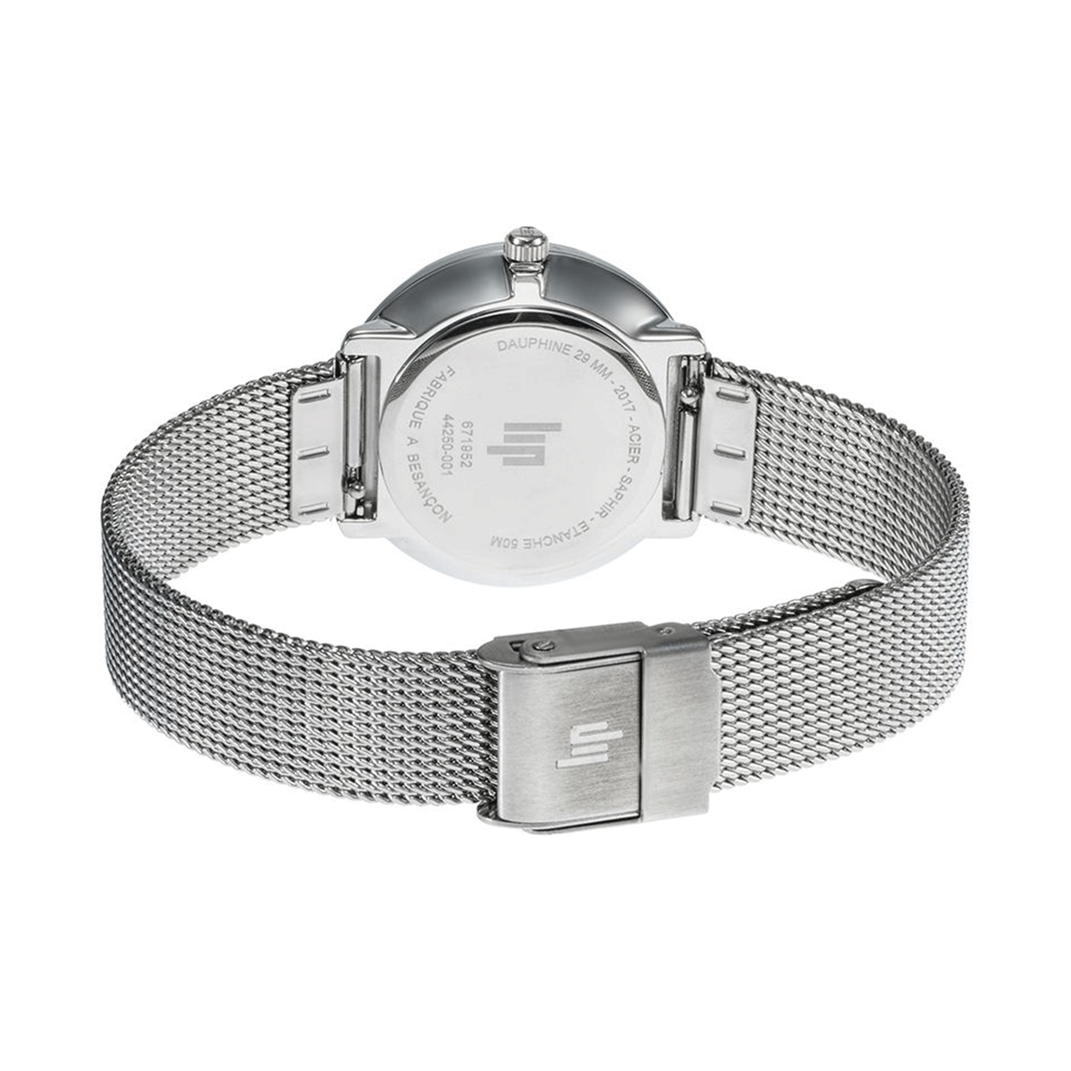 Montre Lip Dauphine quartz cadran bleu ciel bracelet acier milanais 29 mm