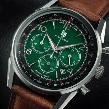 Montre Lip Himalaya Chronographe Quartz cadran vert bracelet cuir 40 mm