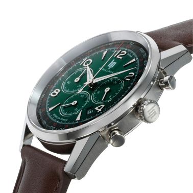 Montre Lip Himalaya Chronographe Quartz cadran vert bracelet cuir 40 mm