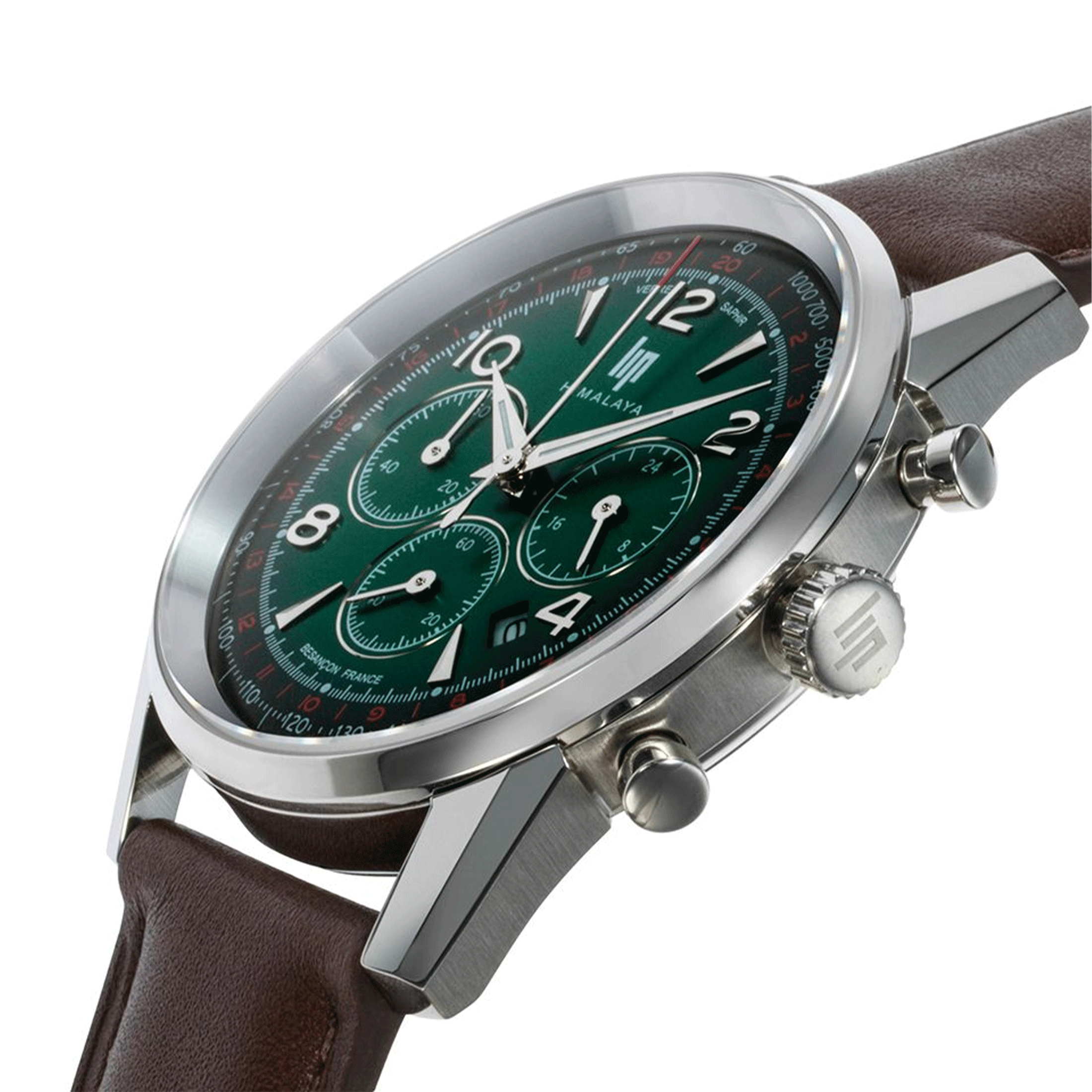 Montre Lip Himalaya Chronographe Quartz cadran vert bracelet cuir 40 mm