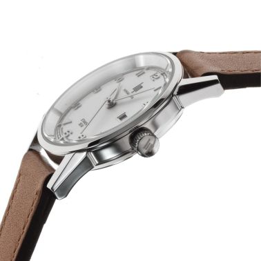Montre Lip Himalaya quartz cadran argent bracelet cuir marron 29 mm