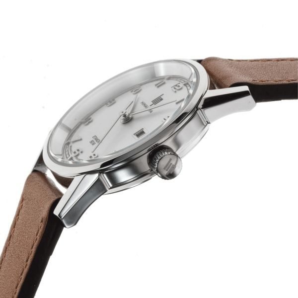 Montre Lip Himalaya quartz cadran argent bracelet cuir marron 29 mm