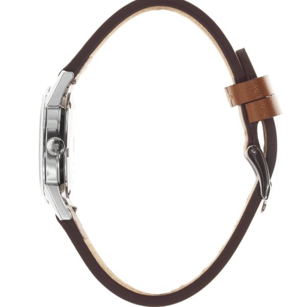 Montre Lip Himalaya quartz cadran argent bracelet cuir marron 29 mm