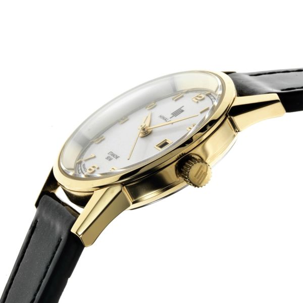 Lip Himalaya Golden quartz silver dial black leather strap 29 mm