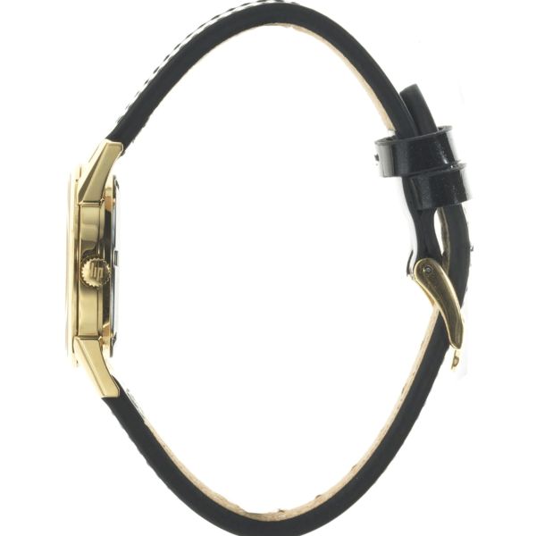Montre Lip Himalaya Dorée quartz cadran argent bracelet cuir noir 29 mm