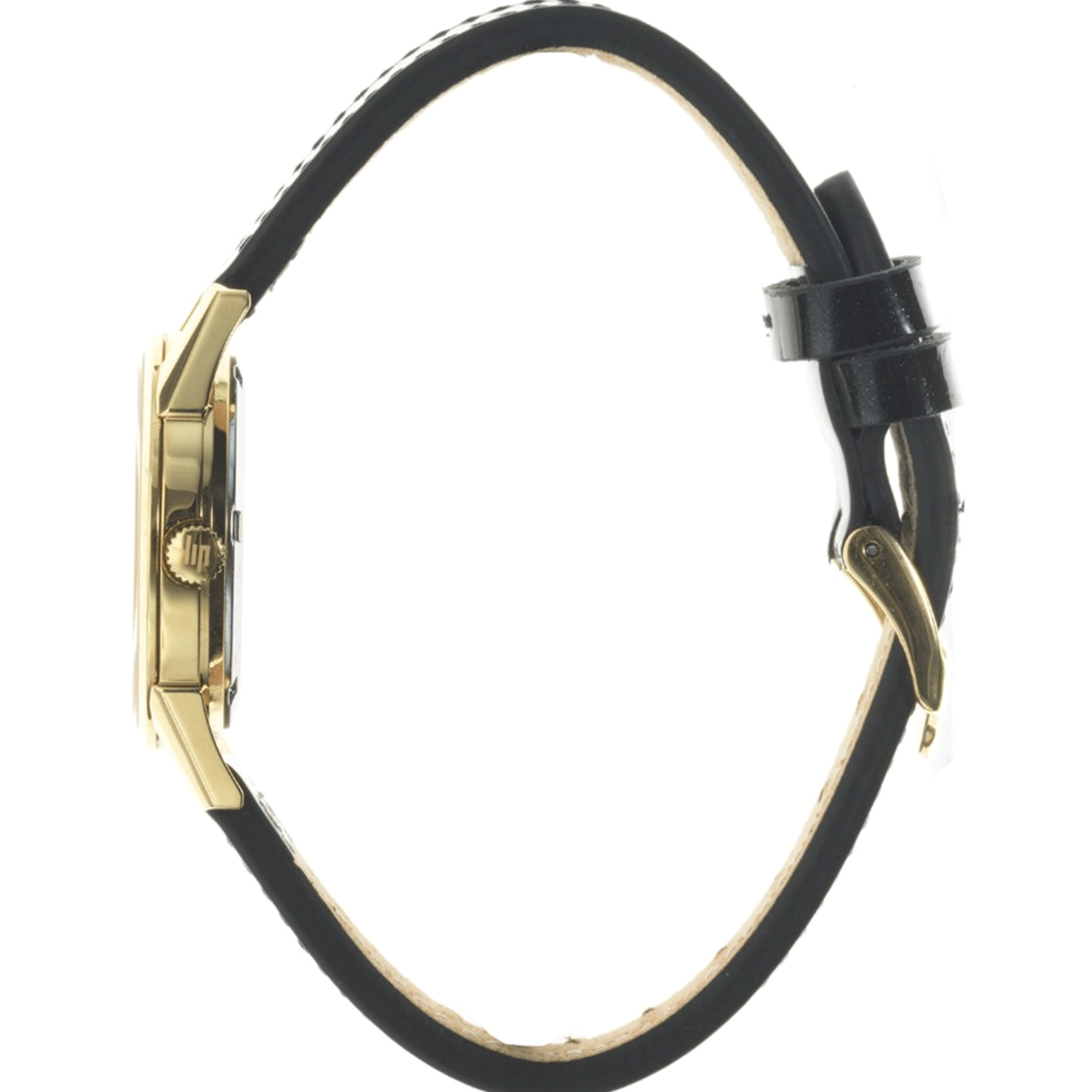 Montre Lip Himalaya Dorée quartz cadran argent bracelet cuir noir 29 mm