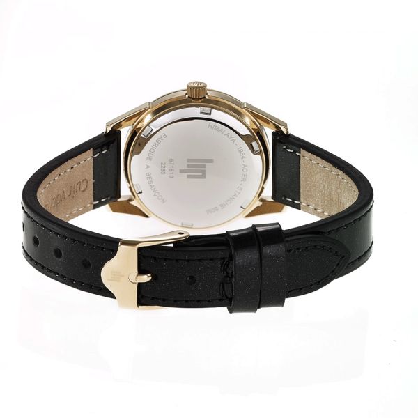 Lip Himalaya Golden quartz silver dial black leather strap 29 mm