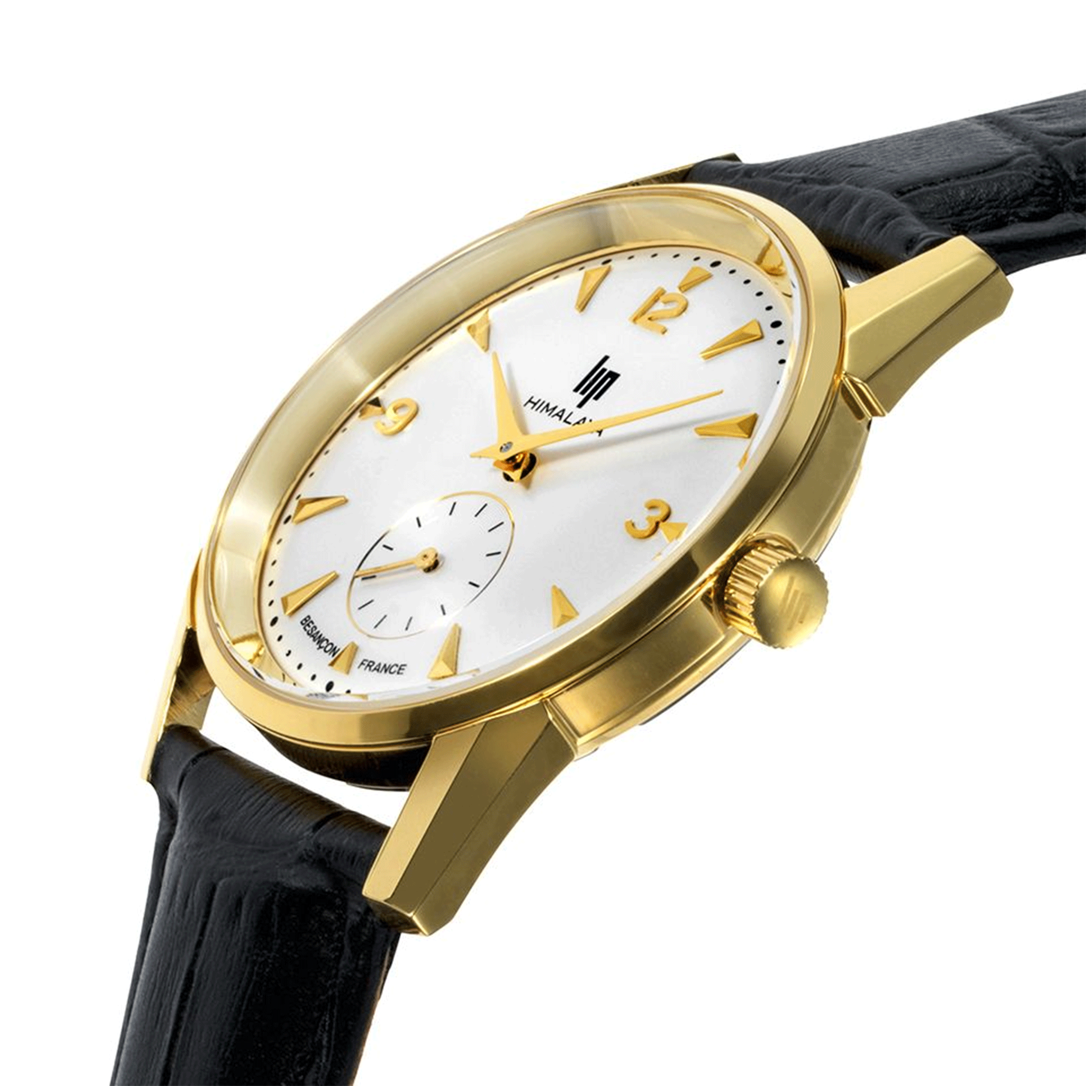 Lip Himalaya gilded quartz silver dial black leather strap 35 mm