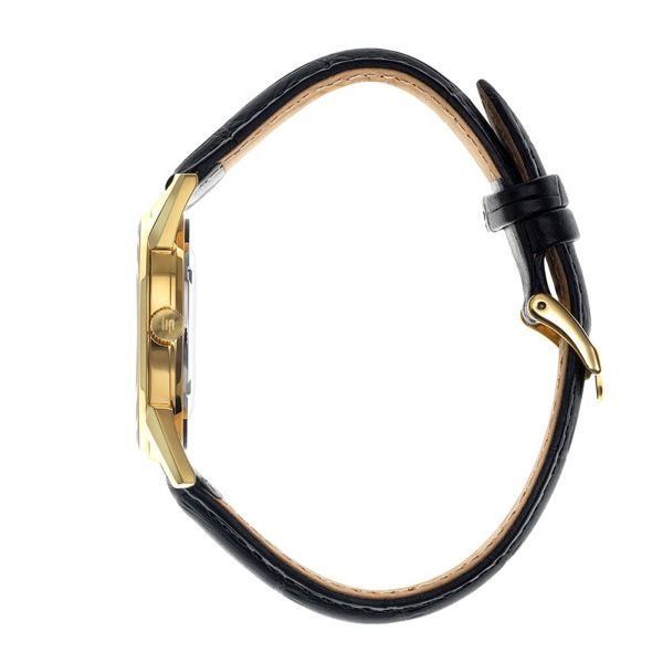 Lip Himalaya gilded quartz silver dial black leather strap 35 mm