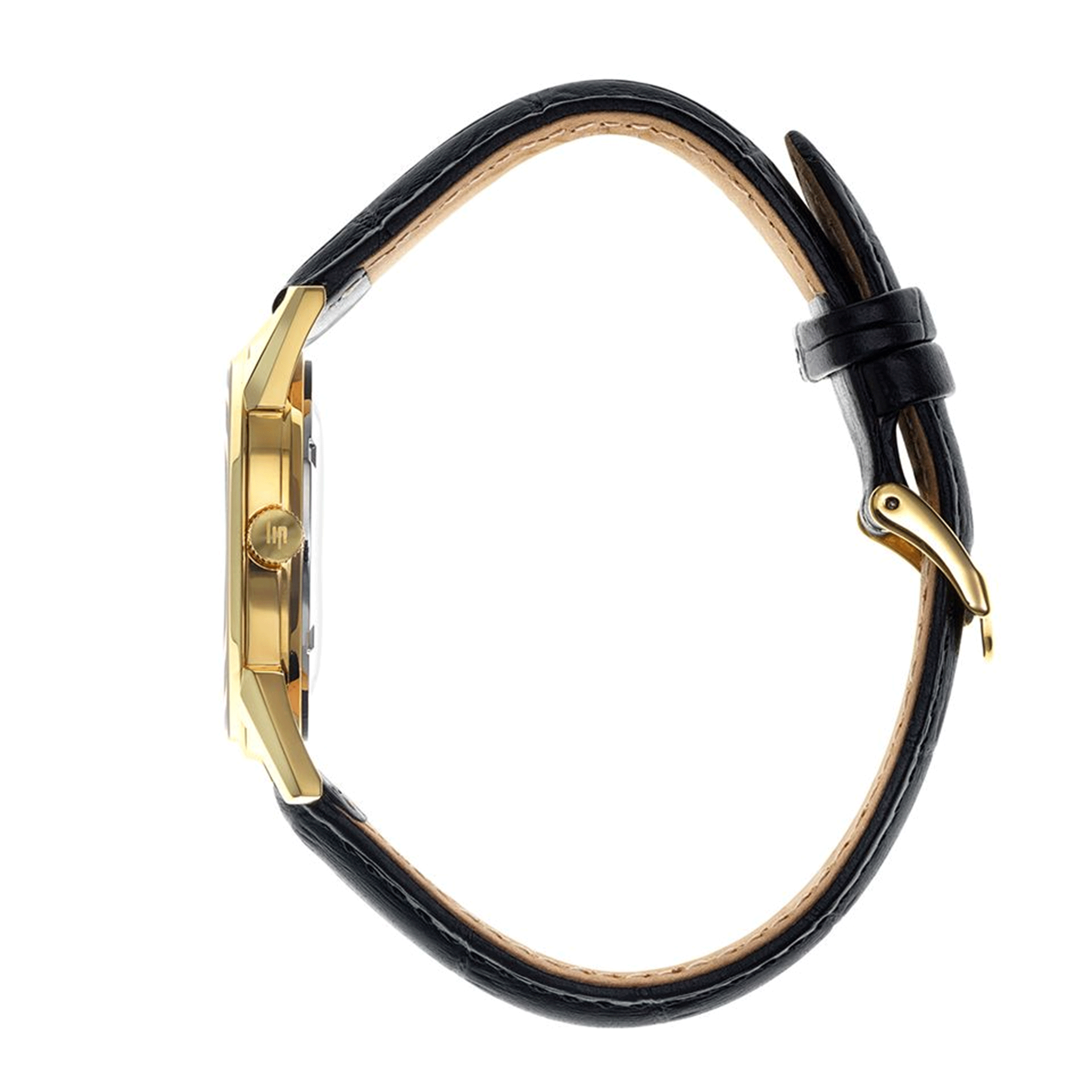 Lip Himalaya gilded quartz silver dial black leather strap 35 mm