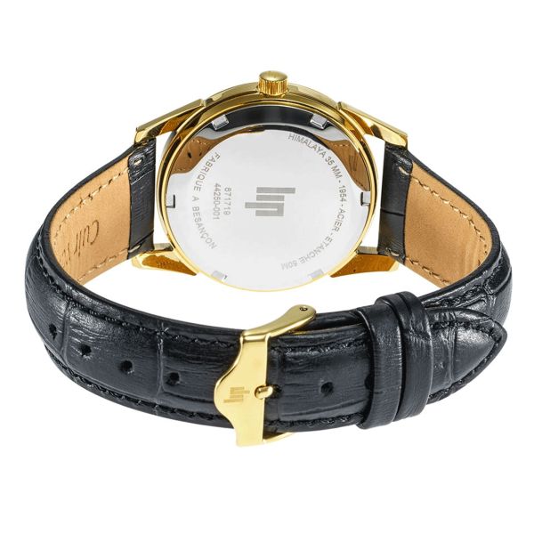 Lip Himalaya gilded quartz silver dial black leather strap 35 mm