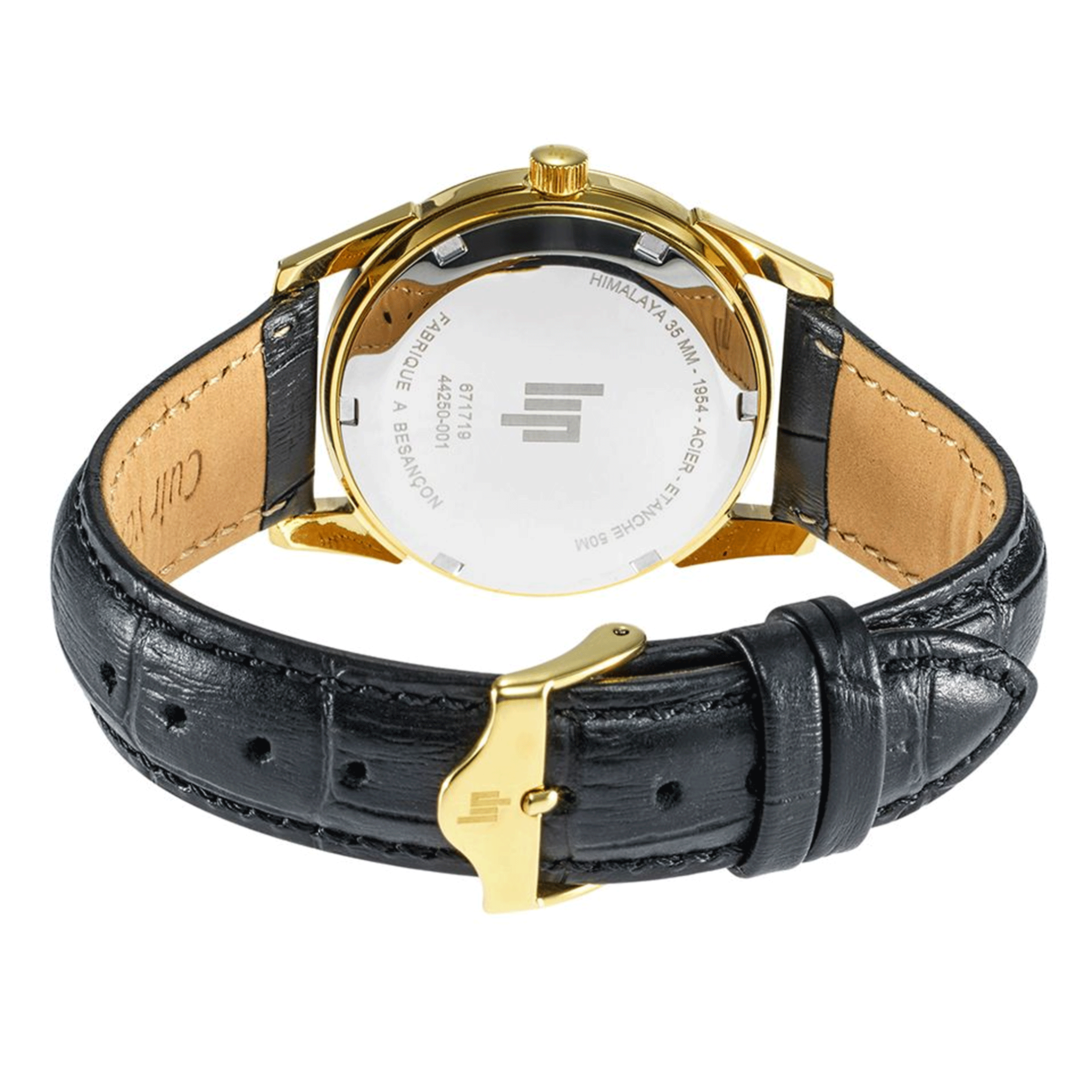 Lip Himalaya gilded quartz silver dial black leather strap 35 mm
