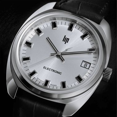 Montre Lip Général De Gaulle quartz cadran argent bracelet cuir noir 35 mm