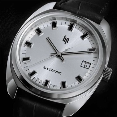 Montre Lip Général De Gaulle quartz cadran argent bracelet cuir noir 35 mm