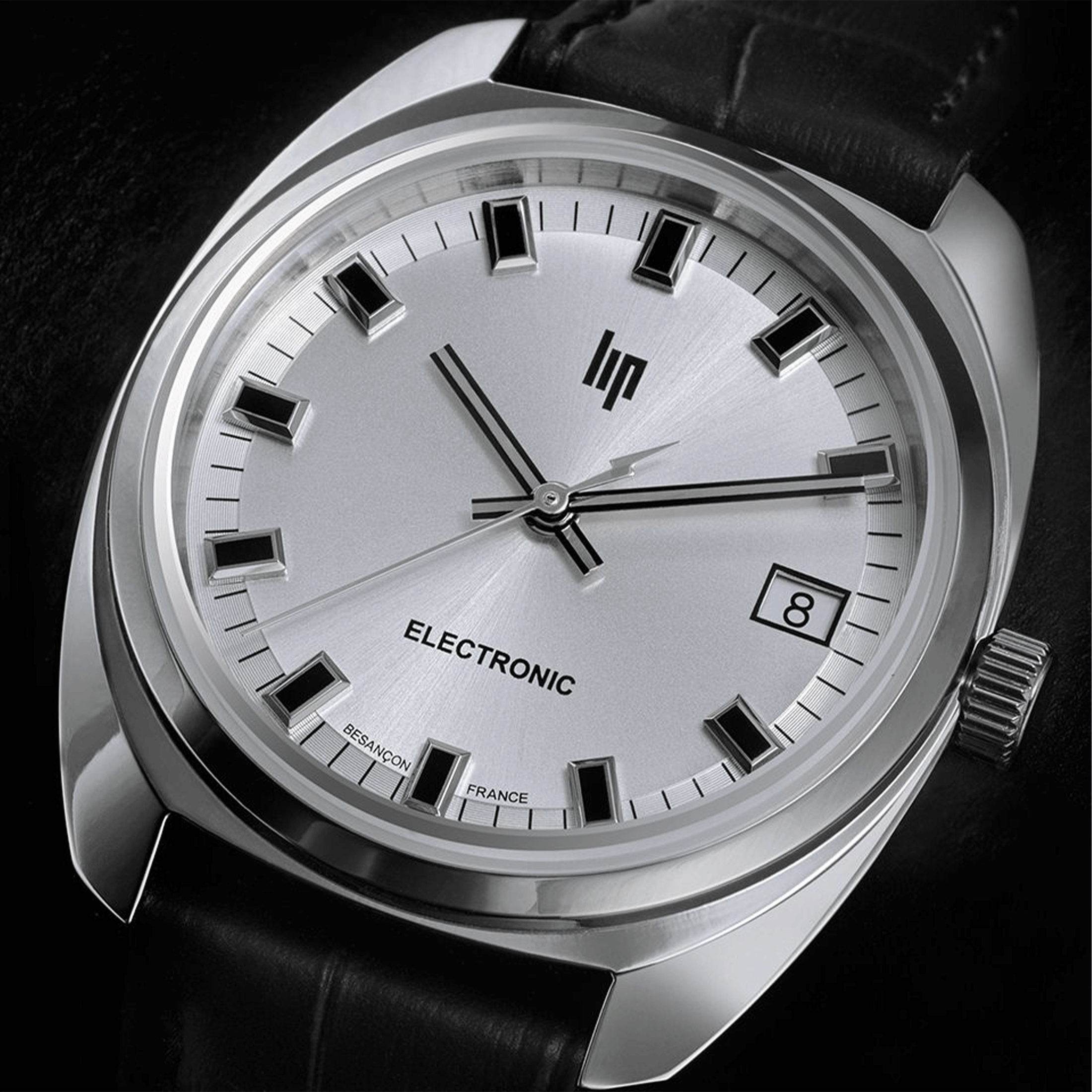 Lip Général De Gaulle quartz silver dial black leather strap 35 mm