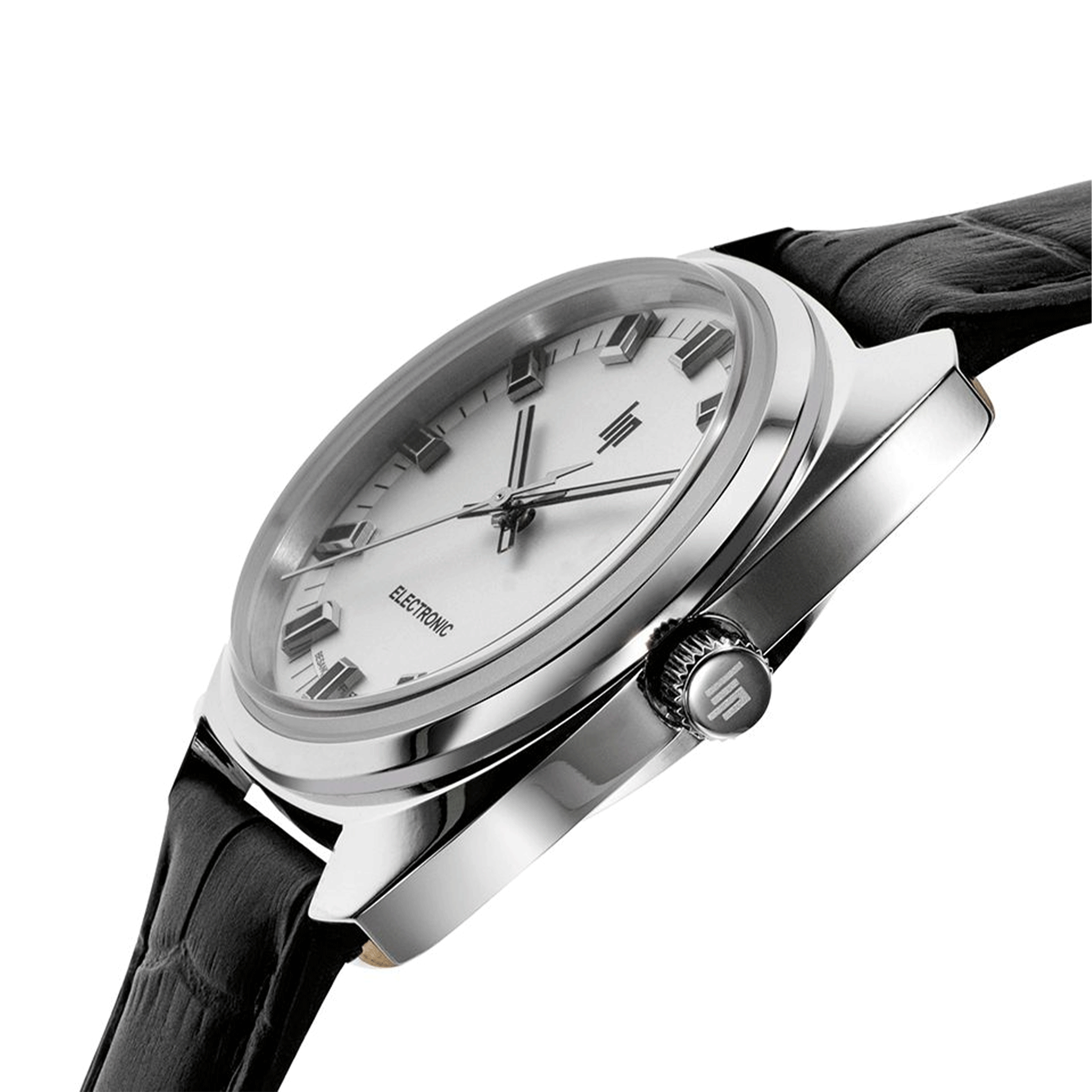 Lip Général De Gaulle quartz silver dial black leather strap 35 mm
