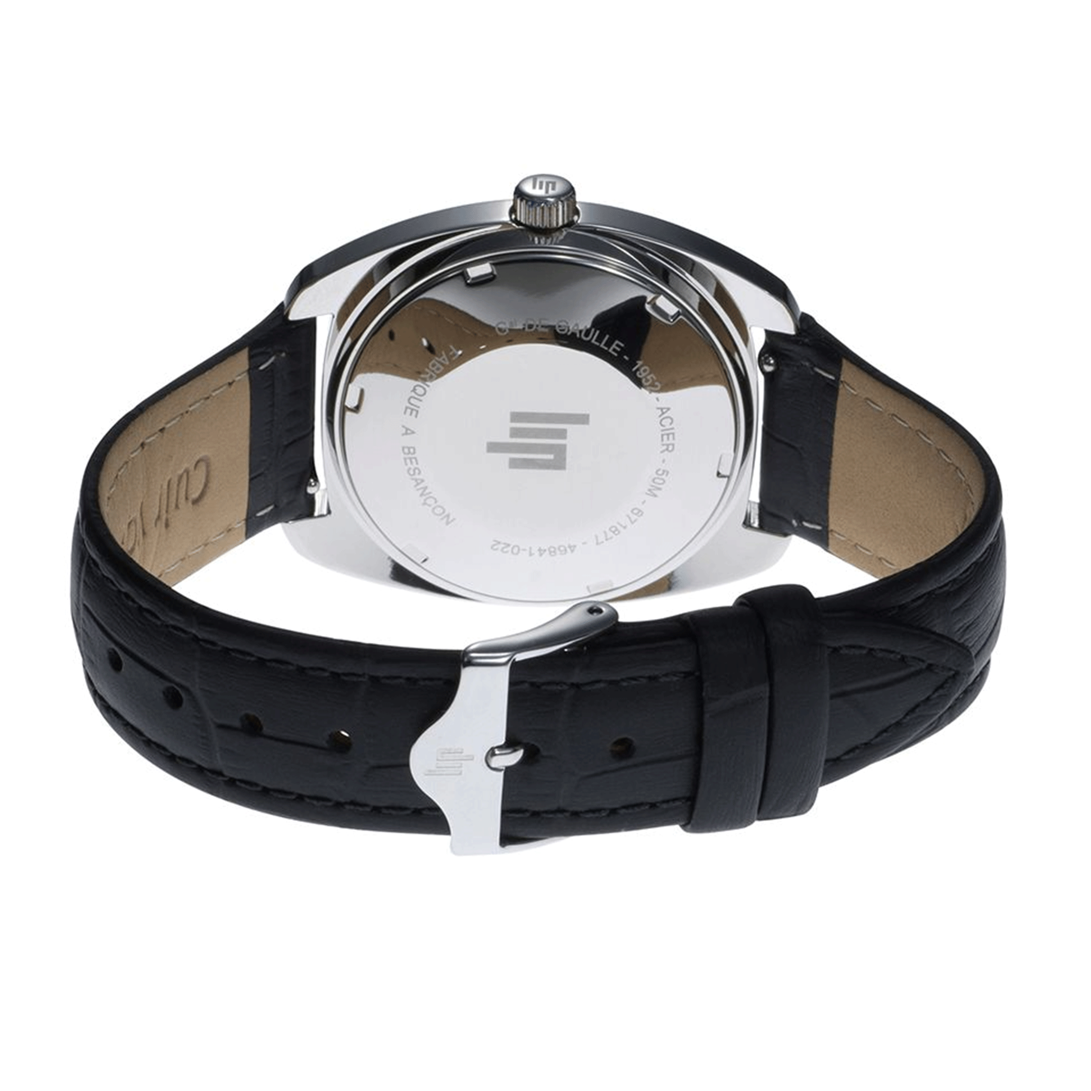 Lip Général De Gaulle quartz silver dial black leather strap 35 mm