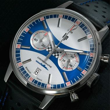 Lip Rallye Chrono "Grand Prix de France Historique" mecaquartz blue & silver dial leather strap 39 mm