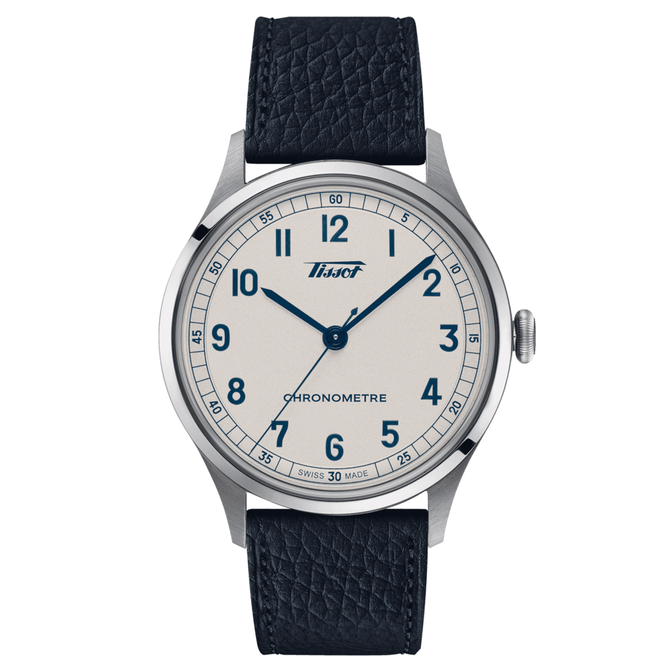 Montre Tissot Heritage COSC 1938 automatique cadran blanc bracelet cuir bleu 39 mm T142.464.16.032.00