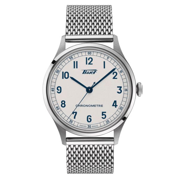 Montre Tissot Heritage COSC 1938 automatique cadran blanc bracelet cuir bleu 39 mm T142.464.16.032.00