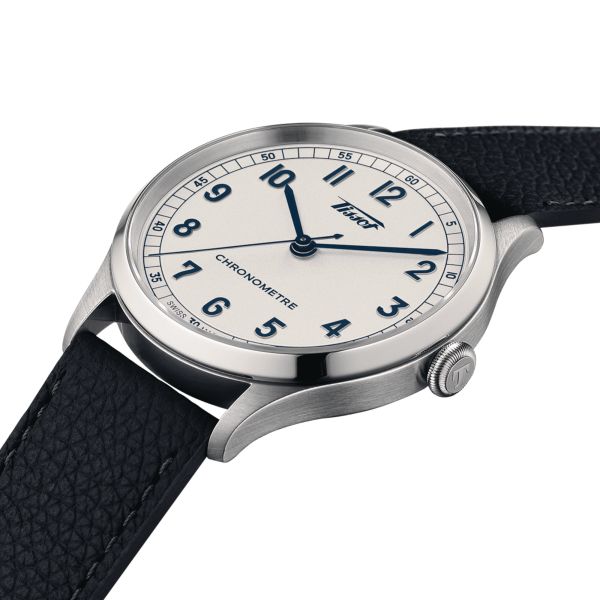 Montre Tissot Heritage COSC 1938 automatique cadran blanc bracelet cuir bleu 39 mm T142.464.16.032.00