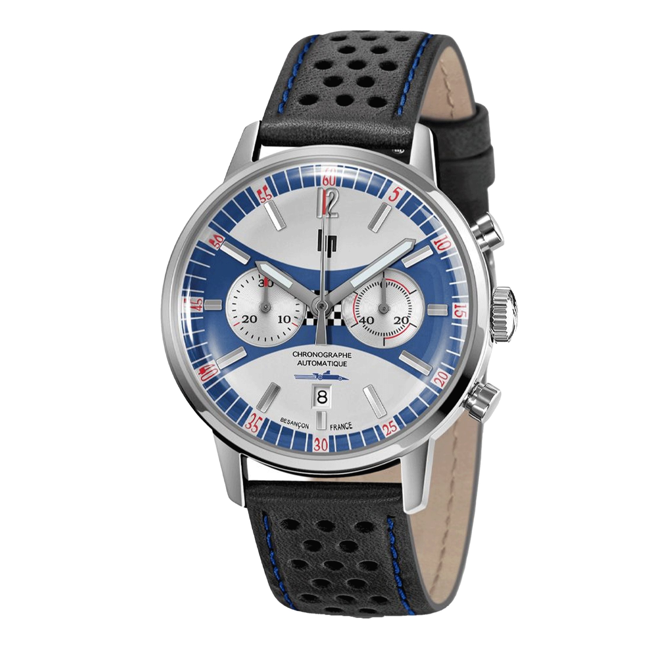 Lip Rallye Chrono "Grand Prix de France Historique" Automatic blue & silver dial leather strap 42 mm
