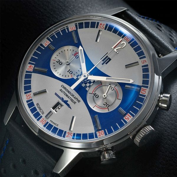 Lip Rallye Chrono "Grand Prix de France Historique" Automatic blue & silver dial leather strap 42 mm